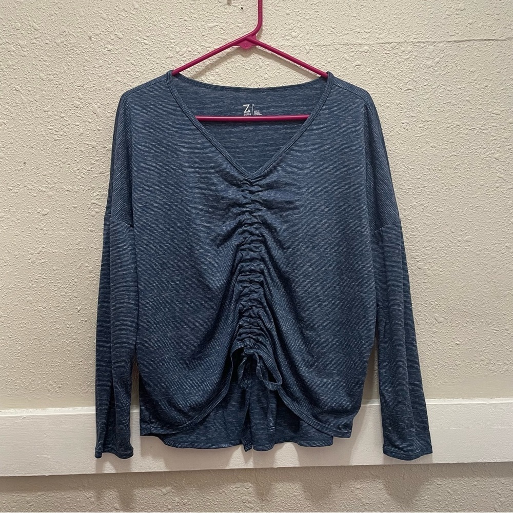 Z by Zella LONG SLEEVE RUCHED STUDIO TOP IN BLUE INSIGNIA